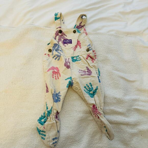 OshKosh B'gosh Other - Vintage RARE Oshkosh B'Gosh Corduroy Footie Overalls White Multi Size 6-9M